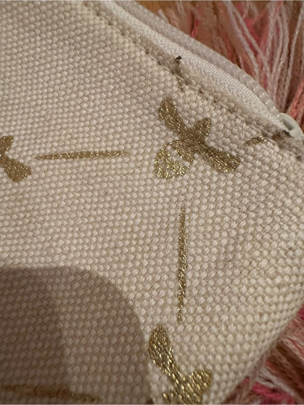 5/$30 Cream Cosmetic Pouch with Gold Bee Print